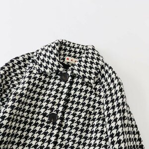 美品 マルニ MARNI 千鳥チェックウールコート 38/ブラック ロング ハウンドトゥース【2400013632218】