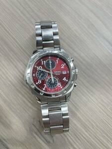 c02 SEIKO セイコー 腕時計 7T92-0CA0 クオーツ アナログ ラウンド クロノグラフ ワインレッド赤 シルバー　メンズ腕時計