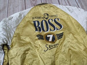 14．ボスジャン 希少 BOSS リバーシブル デカロゴ プレート スカジャン MA1フライトジャケット ブルゾン メンズ相当 金紺y204