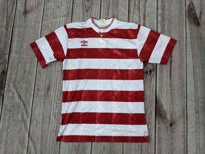 12．80s UMBRO オールドアンブロ 小文字タグ ヴィンテージ 日本製 半袖サッカーユニフォーム ゲームシャツ 90s メンズL 赤白x209