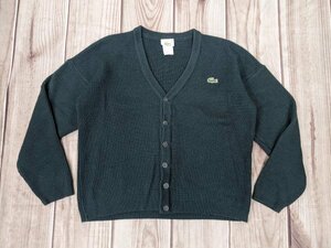 5．80s フランス製 ラコステ ヴィンテージ レトロ オールド LACOSTE ロゴ ウールニットカーディガン 無地 90s サイズ12 深緑x302