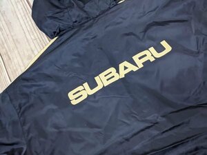 2．状態良好 SUBARU スバル デカロゴプリント サイドライン ナイロンパーカー 中綿ジャケット ジャンパー メンズ相当 紺ベージュ緑y302