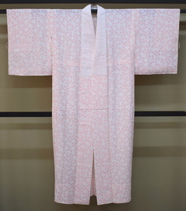 A40-17 быстрое решение б/у товар натуральный шелк одиночный . длинное нижнее кимоно неотбеленная ткань розовый ..