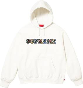 【中古】シュプリーム Supreme 2023年秋冬 Collegiate Patchwork Leather Hooded Sweatshirt white パーカー ホワイト サイズXXL