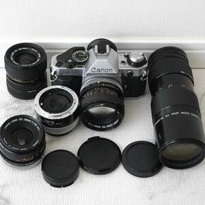 Canon AE-1 Program, FD 50mm F1.4 S.S.C., FD 28mm F3.5, New FD 35-70mm F3.5-4.5, New FD 80-200mm F4, Extender FD 2x-A