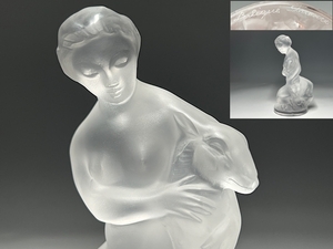 【瑞】LALIQUE PARIS ルネ ラリック クリスタルガラス 裸婦像 小鹿を抱く女性 クリスタル 置物