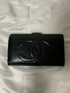 1円スタート！　シャネル 財布 CHANEL ココマーク がま口 キャビアスキン ブラック ウォレット 黒 シール無し要注意　カビ臭あり