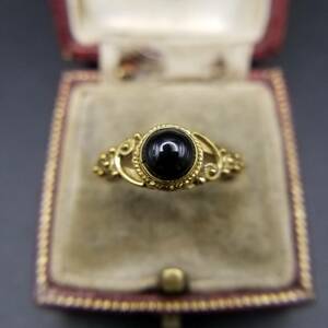  black onyx round kaboshon Classic design elegant Gold tone Vintage ring ring jewelry Y11-C①