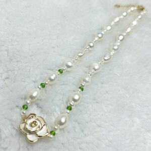 「カメリア綺麗　デザインパールネックレス　38+5cm」天然 パールネックレス　necklace Pearl jewelry 