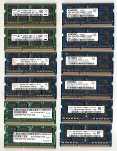 DDR3 ☆ メーカーバラ　ノート用メモリ　4GB×12枚セット ☆ PC2-10600S：6枚・PC3-12800S：6枚 ☆ 両面16枚チップ ☆