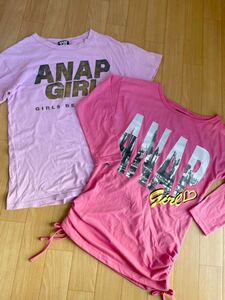 ANAP girl S XS 女の子 Tシャツ 七分袖 ピンク系 2枚セット