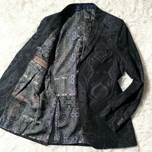 超絶希少!! エトロ《幻の逸品》ETRO テーラードジャケット ペイズリー柄 両面総柄 46 M~L ブラック 黒 シルク 高級感◎ 存在感◎