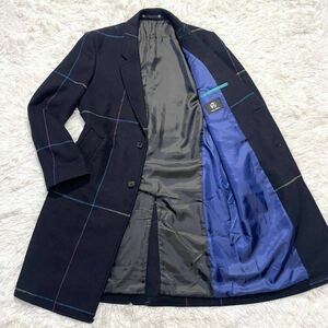 希少L2!! ポールスミス《溢れ出る高級感》PS Paul Smith チェスターコート ロングコート マルチカラー ウィンドウペン チェック ネイビー