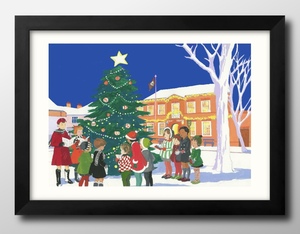 14219■送料無料!!アートポスター　絵画　A3サイズ『イギリス　クリスマスの街並み』イラスト　北欧　マット紙