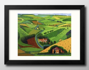 Art hand Auction 14172■Envío gratis!! Póster artístico con pintura tamaño A3, ilustración de David Hockney The Road Across the Wolds, papel mate nórdico, Alojamiento, interior, otros