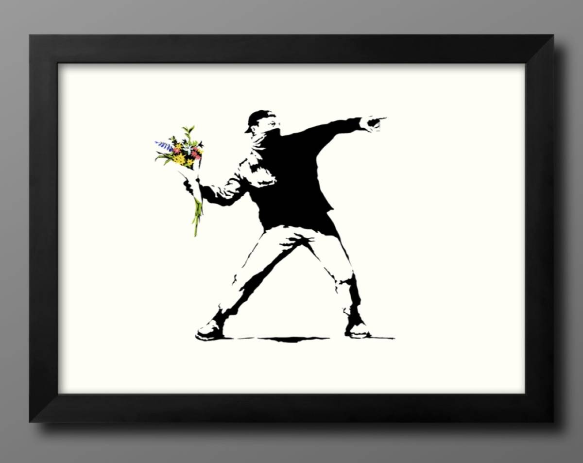 13229′Livraison gratuite !! Affiche d'art peinture format A3 Banksy Bouquet au lieu d'un cocktail Molotov illustration design papier mat nordique, Logement, intérieur, autres