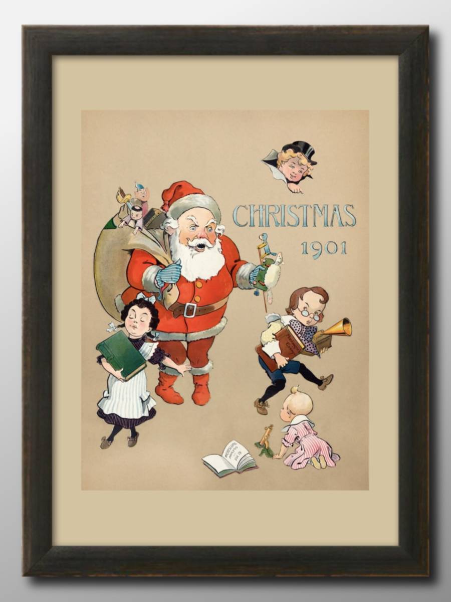 14169■무료 배송!!아트 포스터 페인팅 A3 사이즈 크리스마스 산타 빈티지 일러스트 스칸디나비아 무광택 용지, 거주, 내부, 다른 사람