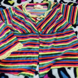 [CBG*PLANET] velour multi border cardigan!~80~