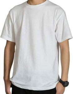新品 送料無料 ホワイト L メンズ 中厚手 半袖 無地 Tシャツ 綿100% クルーネック カットソー トップス シンプル (L, ホワイト)