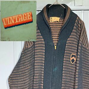 超希少【60s★vintage】PENGUIN TALONジップ ショールカラーニット カーディガン us古着 ブラック M