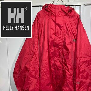 【美品】HELLYHANSEN ヘリーハンセン マウンテンパーカー ワンポイントロゴ アノラック ナイロンジャケット レッド L