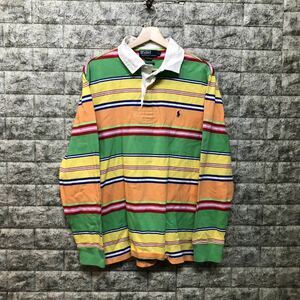 90s POLO Ralph Lauren ラガーシャツ ボーダー ラルフローレン 長袖ポロシャツ ポロシャツ Polo LAUREN カラフル メンズ XLサイズ