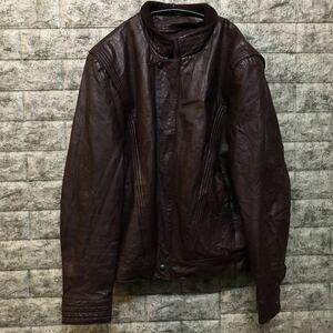 genuine leather レザージャケット 革 革ジャン バイカー ジャケット ライダースジャケット シングル レザー ブラウン ラムスキン