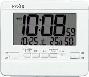 送料込！値下/未使用/匿名配送/セイコークロック PYXIS ピクシス 置き時計 目覚まし時計 デジタル 温度湿度表示 電池式 白