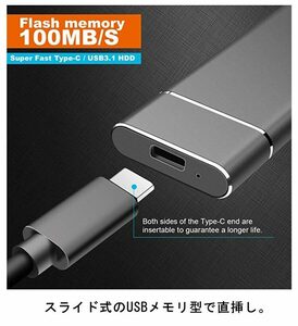 送料込！未使用/匿名配送/外付けハードディスク 2TB ポータブル 静音 小型 USB3.1 TypeC PC/Windows/Mac/Android対応 直挿し 黒