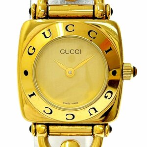 【1円スタート】GUCCI グッチ 6300L GP×革ベルト ゴールド文字盤 クオーツ レディース腕時計 212194