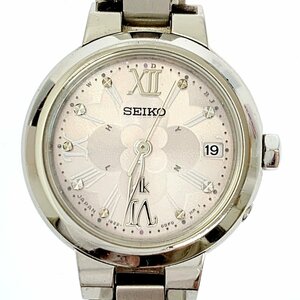 【1円スタート】【箱付き】SEIKO セイコー 1B22-0BL0 ルキア SS ピンク系文字盤 電波ソーラー レディース腕時計 211690