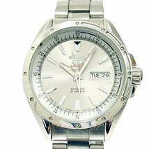 【1円スタート】SEIKO セイコー 4R36-00E0 5スポーツ 24石 裏スケ SS シルバー文字盤 自動巻き メンズ腕時計 187222_画像1