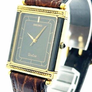 【1円スタート】SEIKO セイコー 7741-5070 ドルチェ 14KT×セラミック ブラック文字盤 クオーツ ボーイズ腕時計 217614