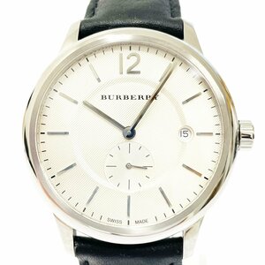 【1円スタート】【箱付き】BURBERRY バーバリー BU10000 スモセコ SS×革ベルト シルバー文字盤 クオーツ メンズ腕時計 217301