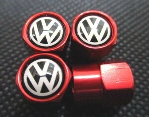 【新品・即決】ワーゲン VW エアバルブ キャップ 赤 ４個セット ホイールタイヤ