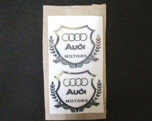 【新品・即決】アウディ Audi MOTORS シルバー ステッカー 5.6cm×4.8cm 2枚 給油口 ボディ ガラス