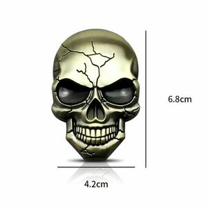 【新品・即決】#シルバー 3D スカル メタル ステッカー 6.8cm×4.2cm ワイルド リアル ドクロ 骸骨 立体の画像3