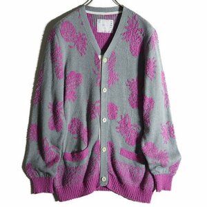 J8822f25 ■Sacai サカイ■　pineapple print knitted cardigan ピリング加工 コットンニットカーディガン グレー 2 / 17-01241M 秋～春