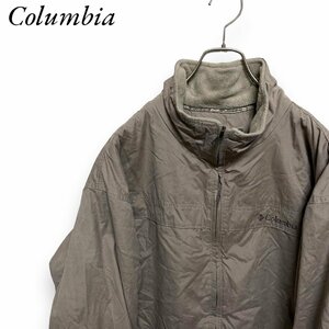 コロンビア　XL アメリカ古着　ワンポイントロゴ　刺繍　ナイロン　フリース　ジャケット　ベージュグレー　Columbia メンズ