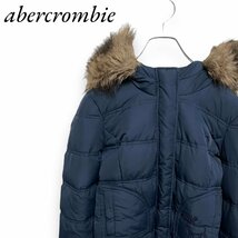 アバクロ XL 古着　ワンポイントロゴ　刺繍　ダウンジャケット　ネイビー　abercrombie レディース_画像1