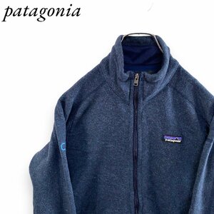 パタゴニア　S アメリカ古着　ワンポイントロゴ　ジップアップ　フリース　ジャケット　ブルー　patagonia　メンズ