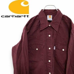 カーハート　M アメリカ古着　長袖 ワークシャツ　レッド　carhartt 1円　レディース