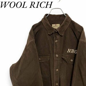 C2-161 ウールリッチ　XL アメリカ古着　カレッジ刺繍　厚手　長袖シャツ　ブラウン　WOOL RICH メンズ