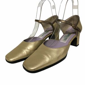 *BA093 DIANA Diana lady's strap sandals pumps 22.5cm EE Gold leather made in Japan 