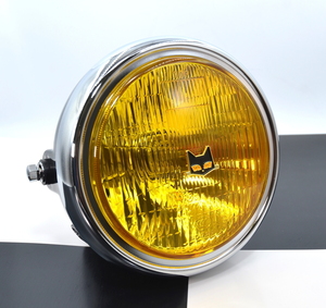 GS400 GT380 GSX400E 汎用 180Φ LED イエロー ガラスレンズ ライト 黒 マーシャルエンブレム付 ジェイド CB400F Z250FT XJR400 BEET