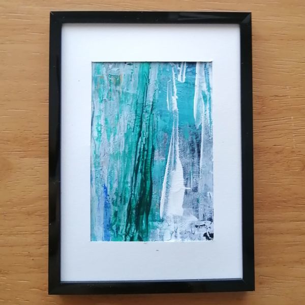 原画【树】抽象室内画 手绘绿色, 白色和蓝色框架, 艺术品, 绘画, 丙烯酸纤维, 加什