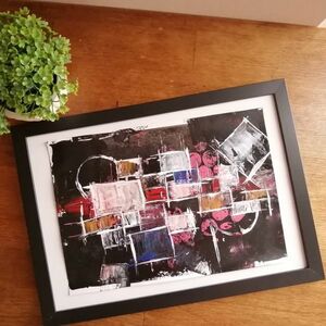  original picture [ Jazz ] abstract painting interior picture handwriting . art panel black gold white pink 