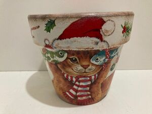 リメイク鉢　　植木鉢　猫ちゃんのクリスマスサイズ　5号