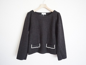  cat pohs 290 jpy Anatelier pearl attaching flap punch pull knitted cut and sewn blouse 38 gray ab1 anatelier