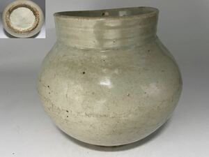 DH723 △ 朝鮮美術　李朝・高麗　李朝白磁壺　白磁丸壺　朝鮮古陶　H18.5cm 難あり